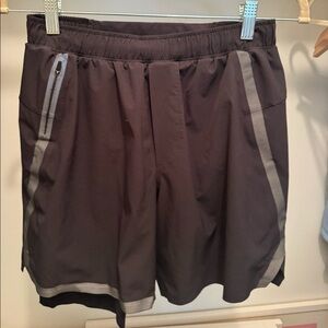 Men’s Lululemon athletic shorts with built-in liner. Size small. Black.